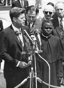 President John F. Kennedy with President Fulbert Youlou of Congo, Washington airport, 1961. Artist: Unknown