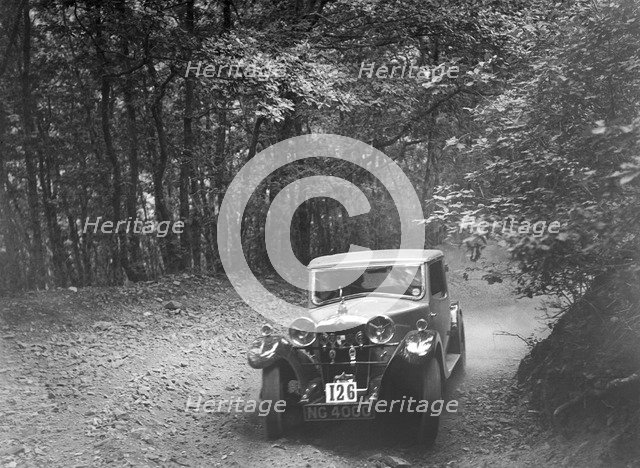 Riley competing in the B&HMC Brighton-Beer Trial, Fingle Bridge Hill, Devon, 1934. Artist: Bill Brunell.