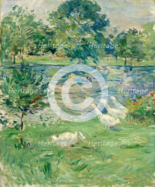 Girl in a Boat with Geese, c. 1889. Creator: Berthe Morisot.