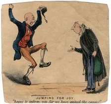 'Jumping for Joy - happy to inform you Sir we have gained the cause!' Artist: Unknown