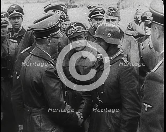 Adolf Hitler, the German Leader, Shaking Hands With a German Military Commander While..., 1939. Creator: British Pathe Ltd.