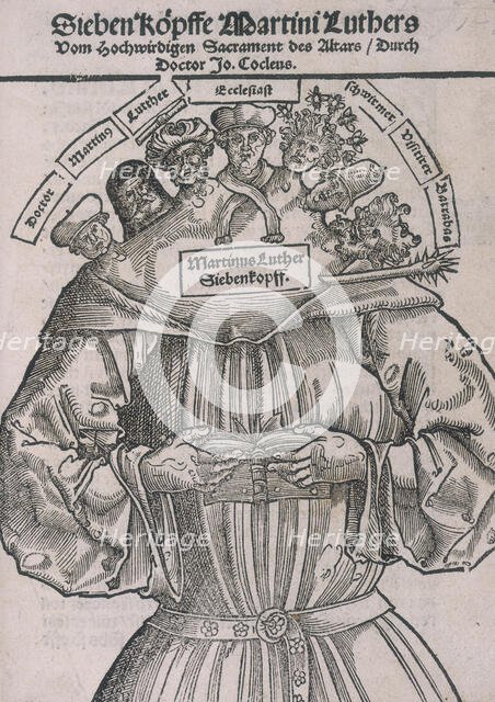 A seven headed Martin Luther, 1698. Creator: Unknown.