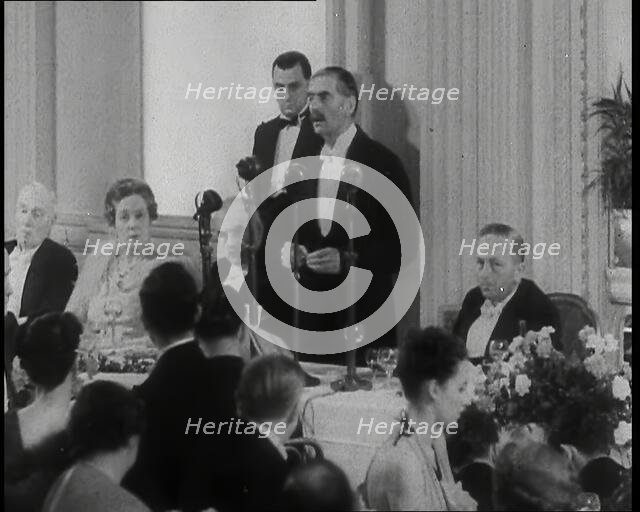 Neville Chamberlain, the British Prime Minister, Speaking in Nineteen Thirty-Eight at..., 1938. Creator: British Pathe Ltd.