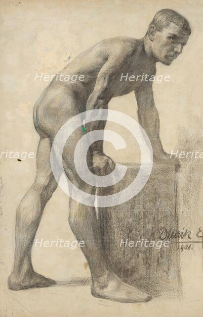 Study of a male nude - side view, 1908. Creator: Emil Alexay-Olexák.