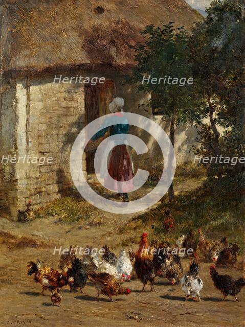 Chickens in front of a farmhouse, 1850/1860. Creator: Constant Troyon.