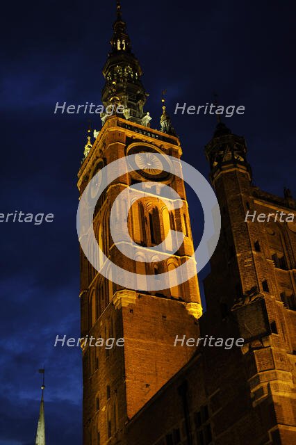 Night view, Tower, Town Hall, Gdansk, Poland, 14th century (2015). Creator: Unknown.