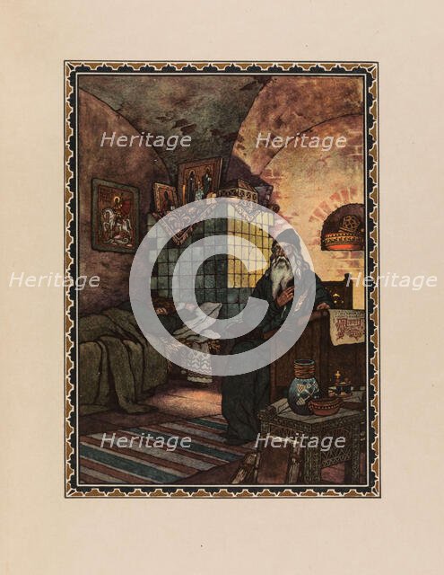 Pimen. Illustration to the Drama Boris Godunov by A. Pushkin, 1927. Creator: Zvorykin, Boris Vasilievich (1872-after 1935).