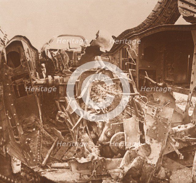 Interior of a tank which has been torn open, c1914-c1918. Artist: Unknown.