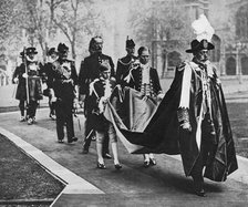 King George V in his robes as sovereign of the Order of Bath, c1930s. Artist: Unknown