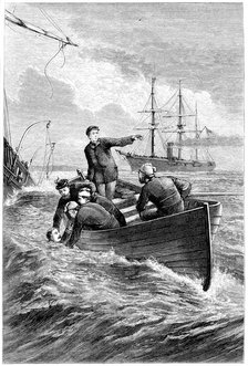 Boat of the 'Deerhound' rescuing Captain Raphael Semmes, 1864 (c1880). Artist: Unknown
