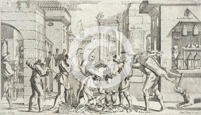 Trades Practiced in Bologna, c1640. Creators: Agostino Parisini, Francesco Curti.