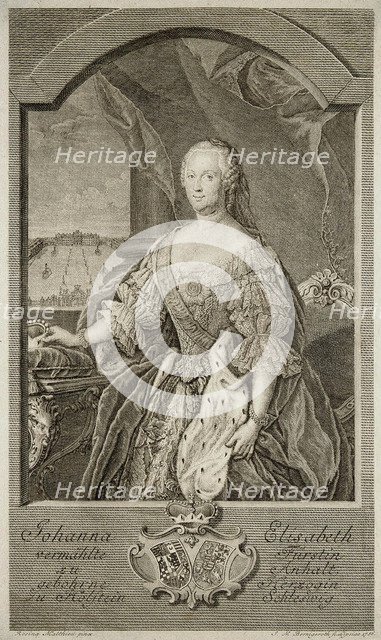 Portrait of Johanna-Elizabeth, Electress of Anhalt-Zerbst (1712-1760), Mother of Catherine II, 1756. Artist: Bernigeroth, Johann Martin (1713-1767)