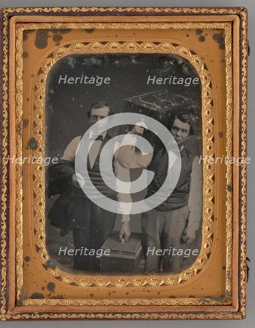 Untitled (Portrait of Two Standing Men Carrying Trunks), 1855. Creator: Unknown.
