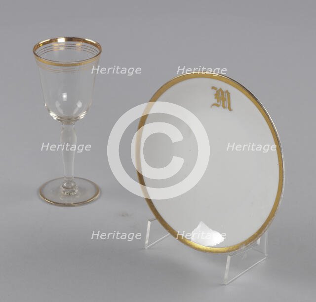 Glass and bowl with gold decoration from Mae's Millinery Shop, 1941-1994. Creator: Unknown.