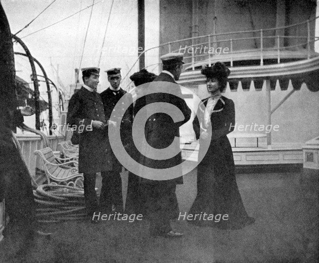 A group on the royal yacht Victoria and Albert III at Copenhagen, Sweden, 1908.Artist: Queen Alexandra