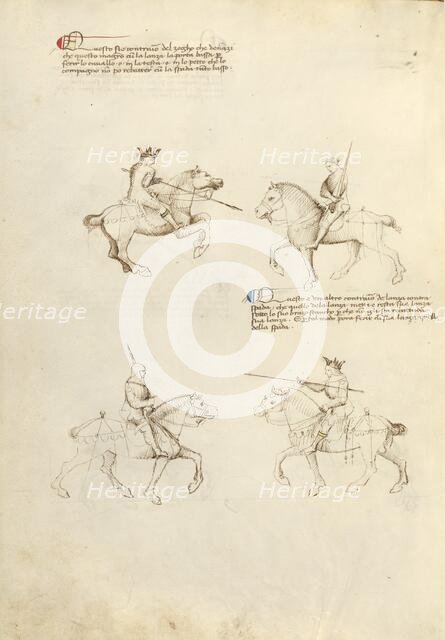 Equestrian Combat with Lance and Sword; Fior di Battaglia, about 1410. Creator: Fiore Furlan dei Liberi da Premariacco.