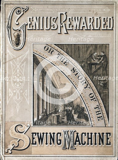 Cover of Genius Rewarded, or the History of the Singer Sewing Machine, 1880. Artist: Unknown