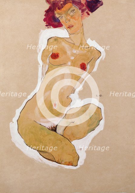 Squatting Female Nude, 1910. Artist: Schiele, Egon (1890–1918)
