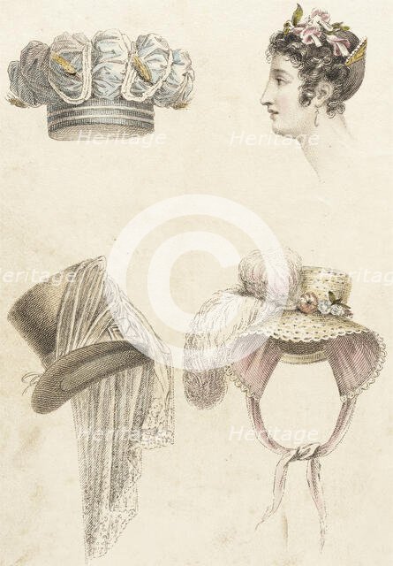 Fashion Plate (Head Dresses), 1823--. Creator: Rudolph Ackermann.