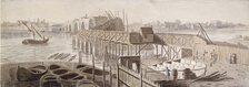 Construction of Blackfriars Bridge, c1762. Artist: Francis Grose