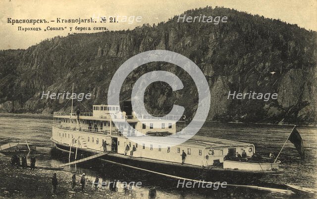 Krasnoyarsk The steamboat "Falcon" off the shore of the monastery, 1904-1917. Creator: Unknown.
