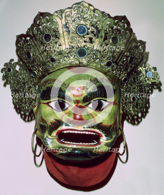 Tibetan mask used in ritual dance, c9th century. Artist: Unknown