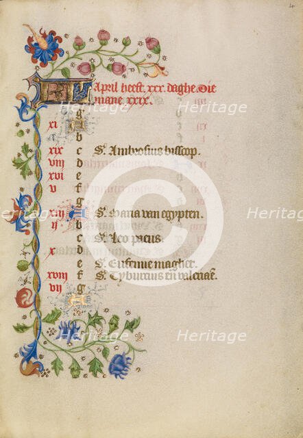 April Calendar Page; Book of Hours, after 1460. Creator: Unknown.