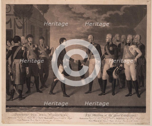 Tilsit Meeting of Three Monarchs on July 1807, 1808. Artist: Jügel, Johann Friedrich (1772-1833)