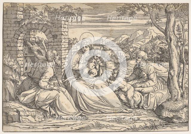 The Holy Family with saints Elizabeth and John, ca. 1550. Creator: Attributed to Nicolò Boldrini (Italian, Vicenza ca. 1500-after 1566 Venice).