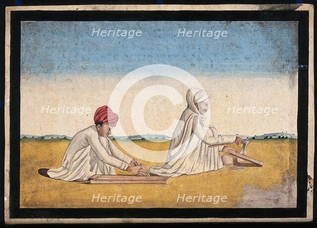 Two carpenters, possibly father and son, at work, (between 1800 and 1899?). Creator: Unknown.