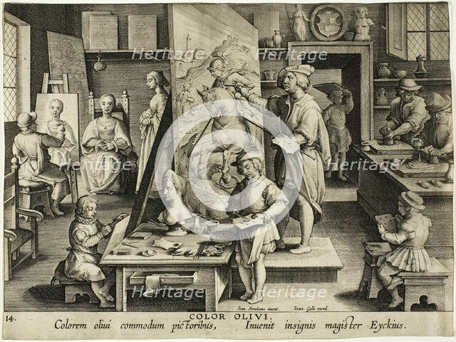 The Invention of Oil Painting, c. 1591. Creator: Theodoor Galle.