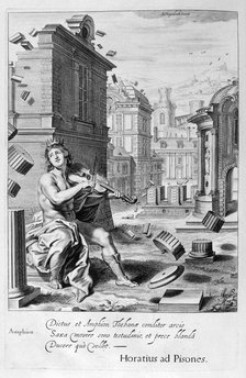 Amphion builds the walls of Thebes by the music of his violin, 1655. Creator: Unknown.