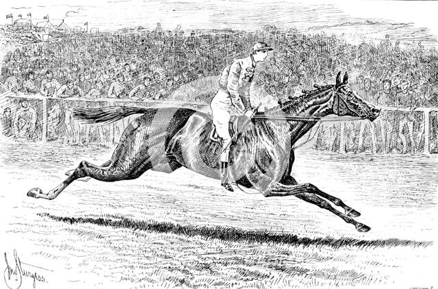 Sainfoin, the Winner of the Derby: the preliminary canter, 1890. Creator: Carl Hentschel.
