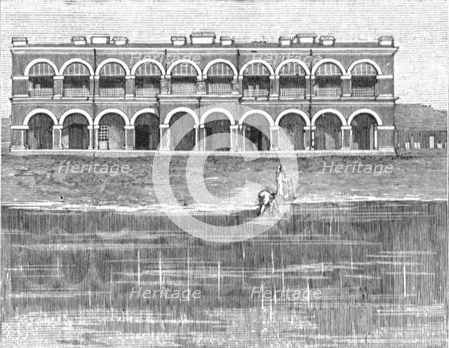 ''New Hospitals in India; Hospital and Dispensary built by the Maharajah of Dharbunga', 1888. Creator: Unknown.