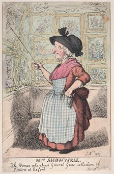 Mrs. Showell, the Woman who shows General Guise's Collection of Pictures at O..., February 26, 1807. Creator: Thomas Rowlandson.
