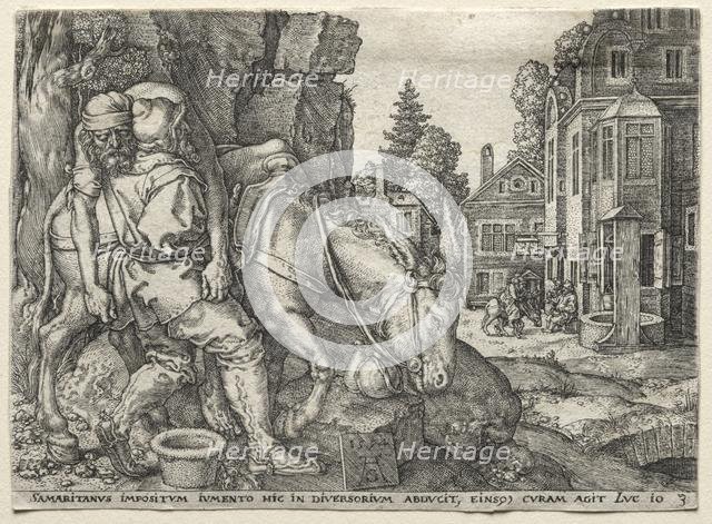 The Parable of the Good Samaritan: The Good Samaritan Putting the Traveler on His Donkey, 1554. Creator: Heinrich Aldegrever (German, 1502-1555/61).