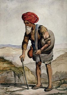 An old man of Simla, holding a stick, standing with a sack on his shoulder, 1866. Creator: R Clint.