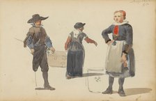 Figures in seventeenth-century clothing, c. 1846-c. 1882. Creator: Cornelis Springer.