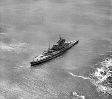 HMS 'Warspite' aground in Prussia Cove, Cornwall, 1947. Artist: Aerofilms.