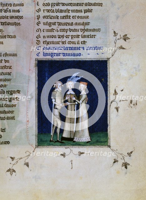 A knight and a lady exchanging rings, c1350. Artist: Unknown