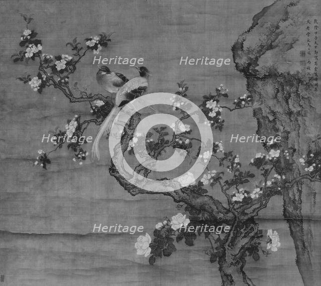 Flowering Crabapple and Pair of Birds, dated 1744. Creator: Shen Nanpin.