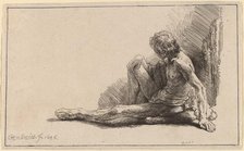 Nude Man Seated on the Ground with One Leg Extended, 1646. Creator: Rembrandt Harmensz van Rijn.