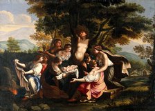 Myrrha, being transformed into the myrrh tree, gives birth to Adonis. Creator: Garzi, Luigi, 1638-1721 (Follower of).