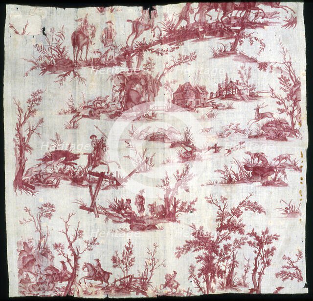 La Chasse au cerf et au sanglier (Furnishing Fabric), France, c. 1780. Creator: Christophe-Philippe Oberkampf.