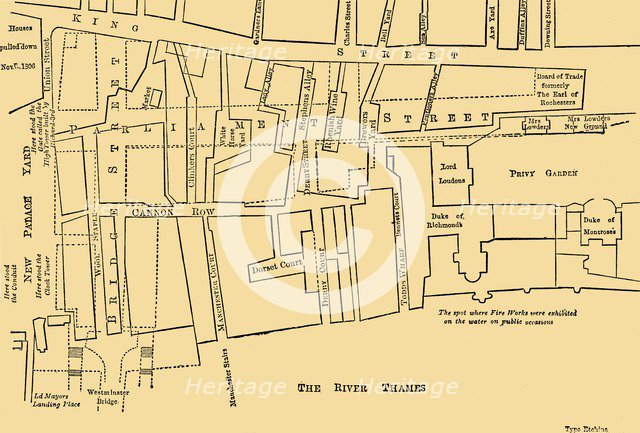 'Plan of a Portion of Westminster Between 1734 and 1748 - Before the Erection of Parliament Street', Creator: Unknown.