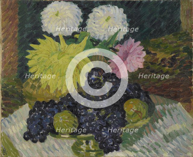 Dahlias and grapes, 1908. Creator: Giacometti, Giovanni (1868-1933).