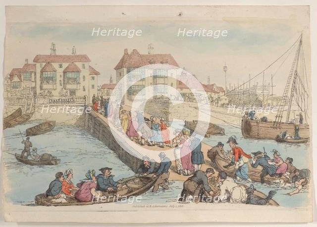 Plate 25: A Landing Place, from "World in Miniature", 1816., 1816. Creator: Thomas Rowlandson.