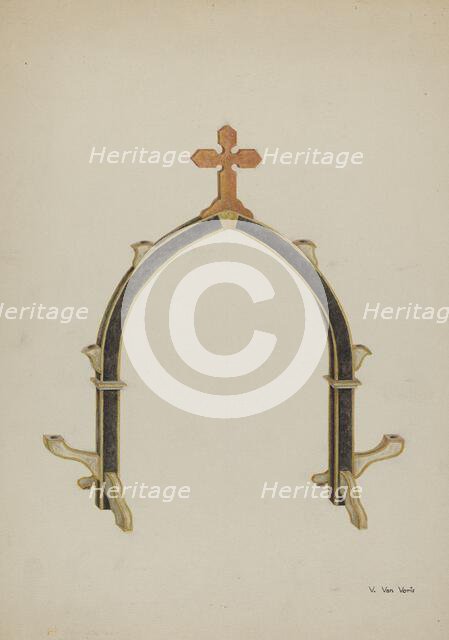 Carved Wooden Candleholder, c. 1939. Creator: Vera Van Voris.