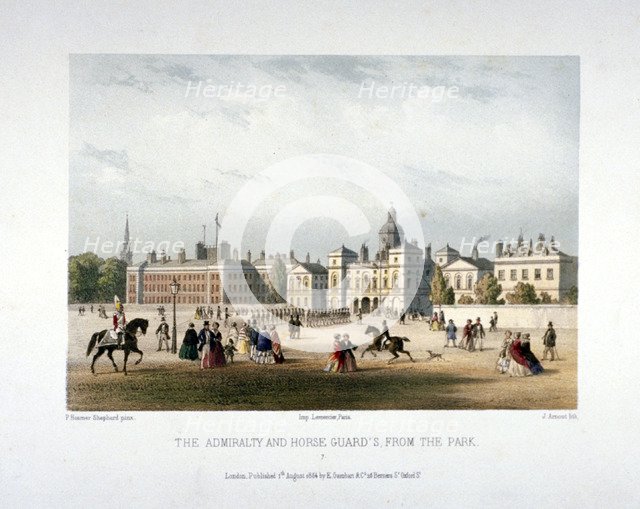 Admiralty and Horse Guards, Whitehall, Westminster, London, 1854. Artist: Jules Louis Arnout