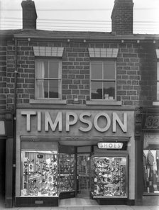 Timpson's shoe shop window, Mexborough, South Yorkshire, 1956. Artist: Michael Walters
